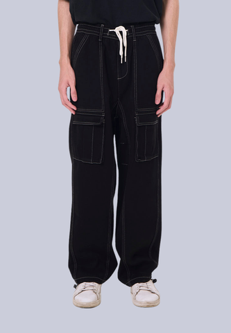Mossimo Wolf Black Loose Fit Garterized Cargo Denim Pants For Men