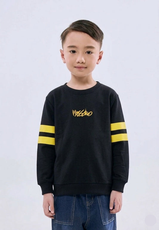 Mossimo Kids Black Sporty Pullover For Boys w/ Stripes Sleeves