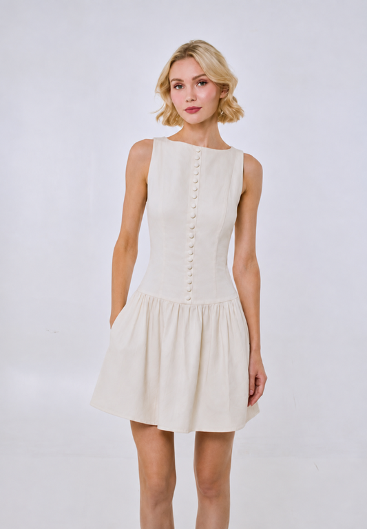 Mossimo Women's Off White Sleeveless Corset Pleated Dress