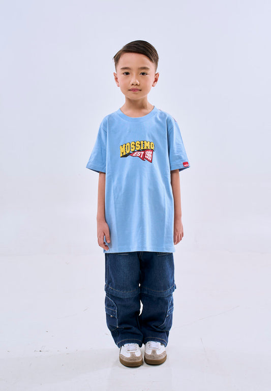 Mossimo Kids Blue Embossed EST 1986 Basic Roundneck Tshirt- For Boys