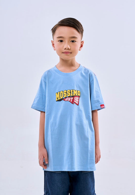 Mossimo Kids Blue Embossed EST 1986 Basic Roundneck Tshirt- For Boys