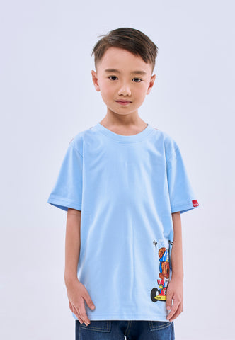 Mossimo Kids Unisex Blue Mossybear Race Cart Basic Tshirt