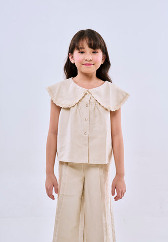 Mossimo Kids Beige Poplin Shirt & Pants w/ Lace Trims Set For Girls