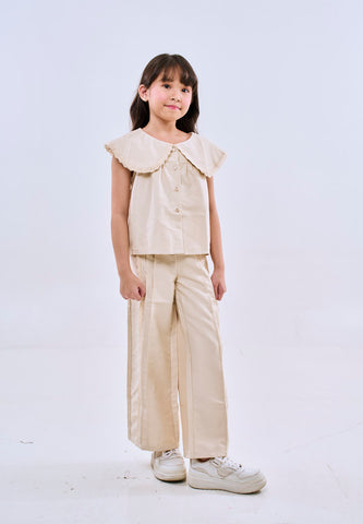 Mossimo Kids Beige Poplin Shirt & Pants w/ Lace Trims Set For Girls