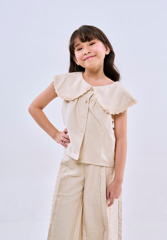 Mossimo Kids Beige Poplin Shirt & Pants w/ Lace Trims Set For Girls