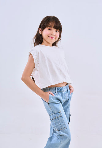 Mossimo Kids Sayril White Balloon Knit Cropped Tank Top For Girls