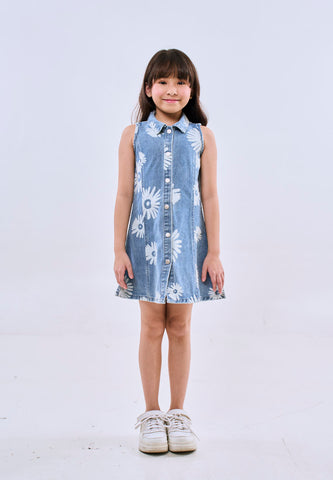 Mossimo Kids Girls Blue Floral Buttondown Sleeveless Denim Dress