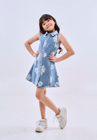 Mossimo Kids Girls Blue Floral Buttondown Sleeveless Denim Dress