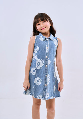 Mossimo Kids Girls Blue Floral Buttondown Sleeveless Denim Dress