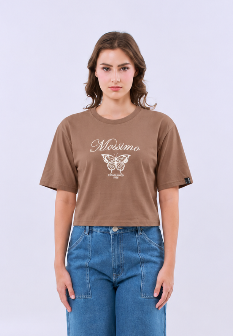 Mossimo Rust Butterfly Modern Cropped Fit Tee For Women