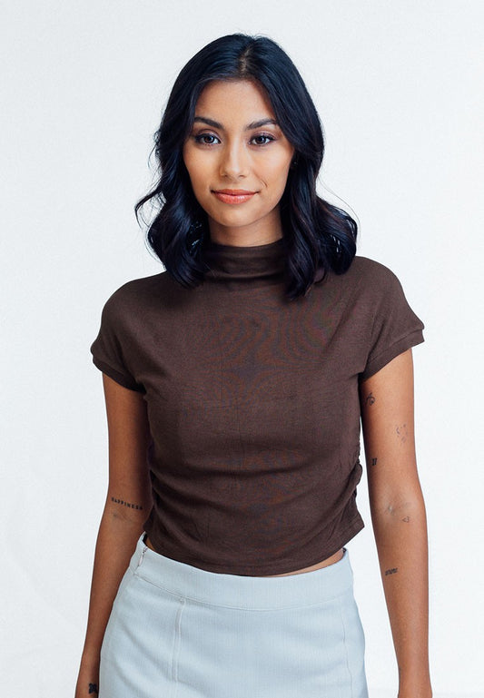 Mossimo Alicia Choco Brown Mock Neckline Top