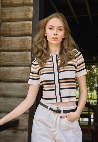 Mossimo Audrey White Brown Stripe Knits Top