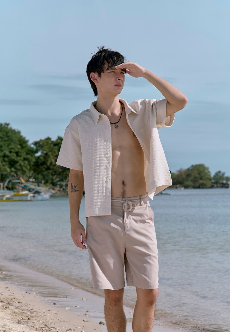 Mossimo Kairo Beige Boxy Woven Short Sleeves Top For Men