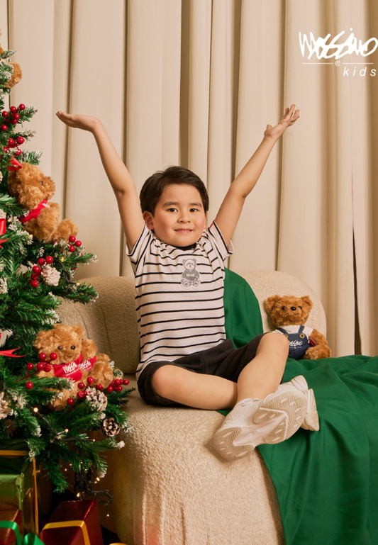 Mossimo Kids White Black Unisex Mossybear Basic Stripes Tshirt