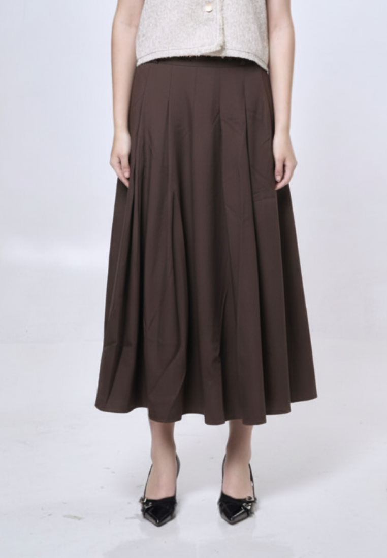 Mossimo Remi Brown Pleated Long Midi Skirt