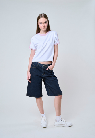 Mossimo Cleo White Contrast Strip Classic Cropped Fit Tee
