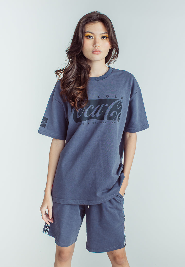 Coca- Cola Gunmetal Unisex Urban Fit Pullover and Slim Low Rise Side Texted Shorts Set