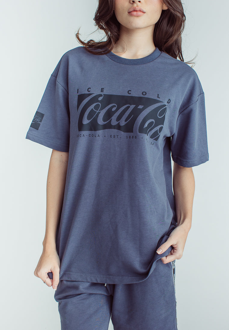 Coca- Cola Gunmetal Unisex Urban Fit Pullover and Slim Low Rise Side Texted Shorts Set