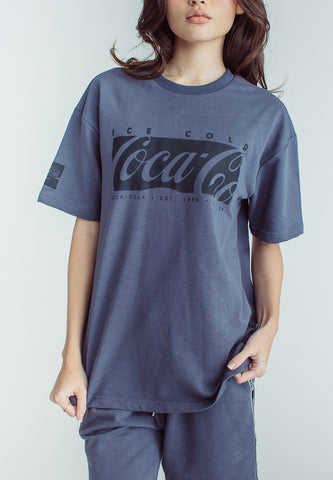 Coca- Cola Gunmetal Unisex Urban Fit Pullover and Slim Low Rise Side Texted Shorts Set