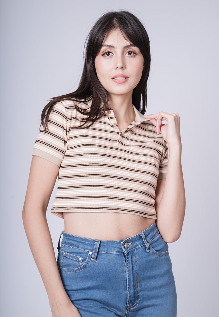 Ashia Khaki Vintage Cropped Knitted Polo - Mossimo PH
