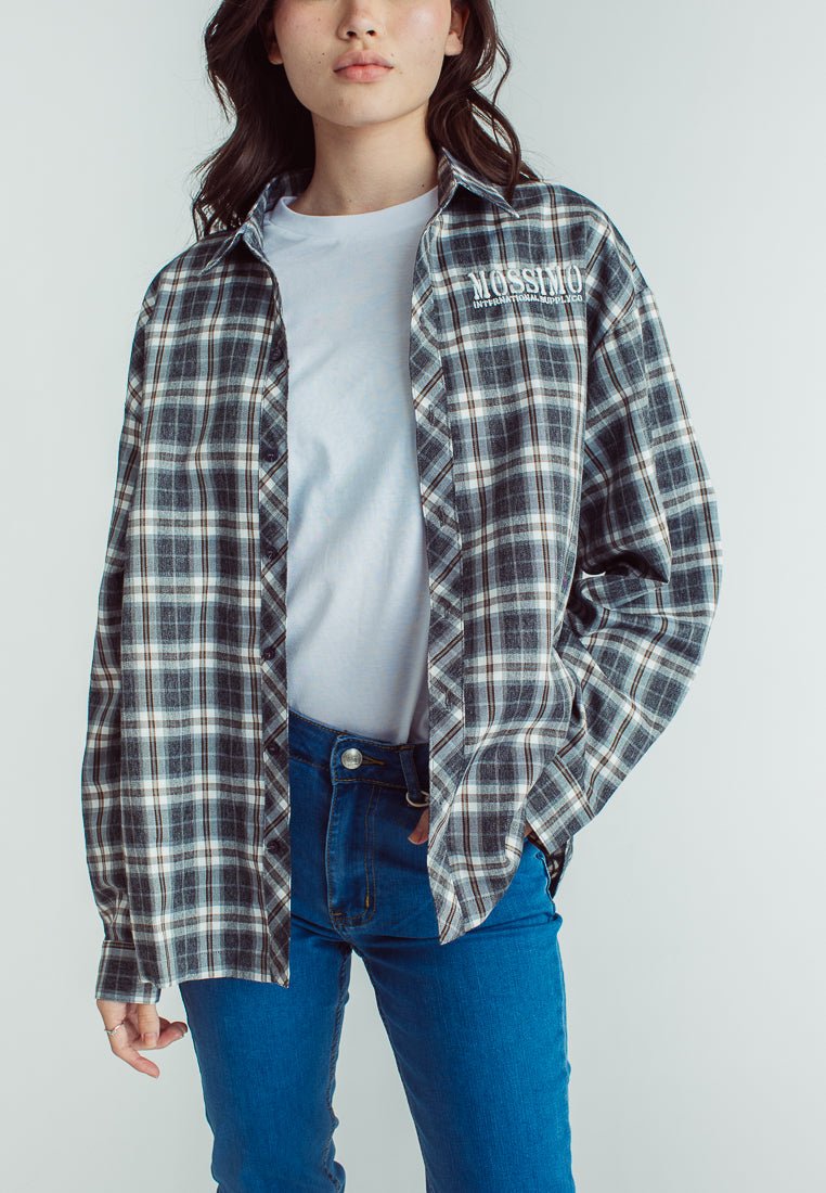Bea Dark Gray Woven Oversized Checkered Buttondown - Mossimo PH