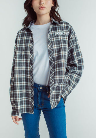 Bea Dark Gray Woven Oversized Checkered Buttondown - Mossimo PH