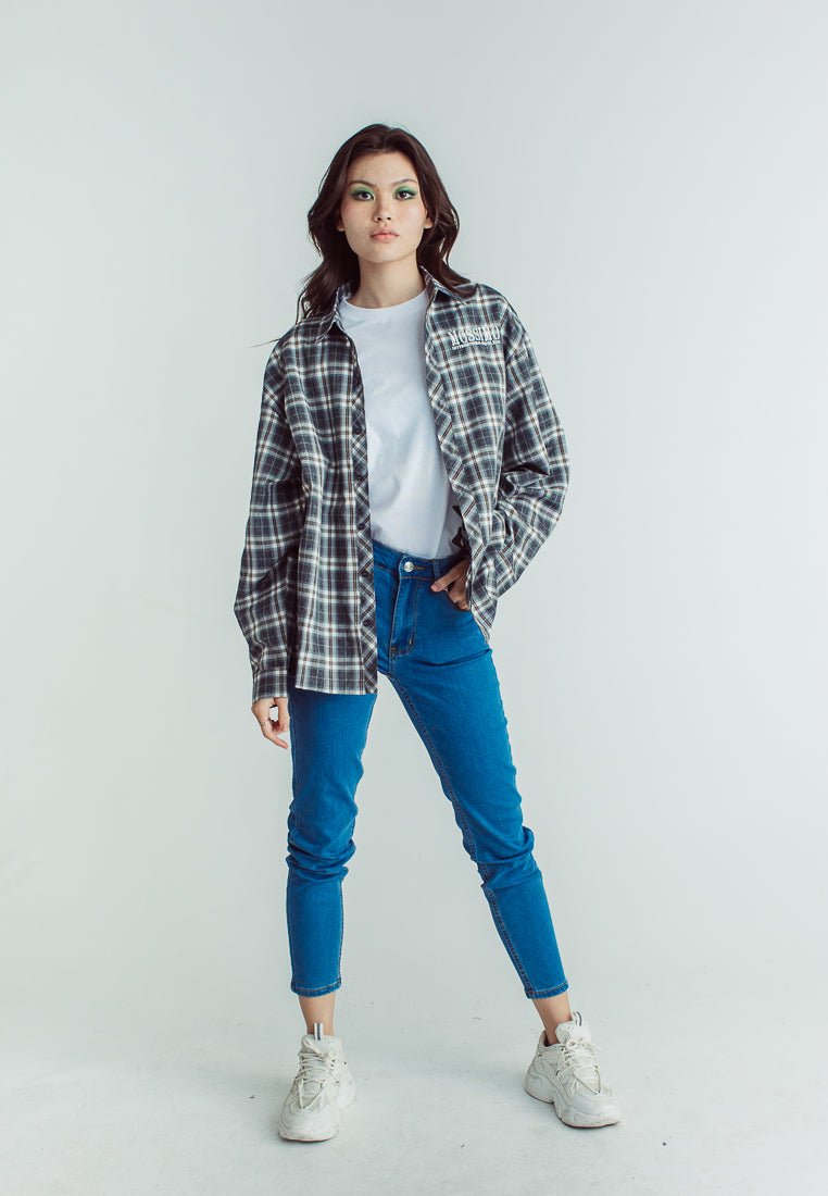 Bea Dark Gray Woven Oversized Checkered Buttondown - Mossimo PH