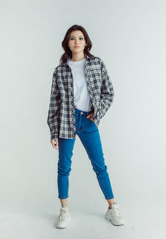 Bea Dark Gray Woven Oversized Checkered Buttondown - Mossimo PH