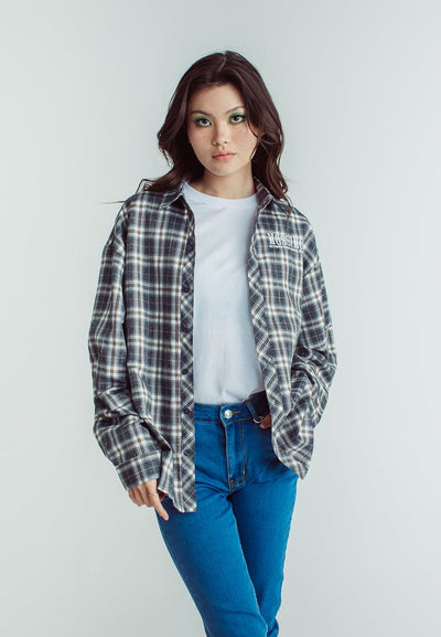 Bea Dark Gray Woven Oversized Checkered Buttondown - Mossimo PH