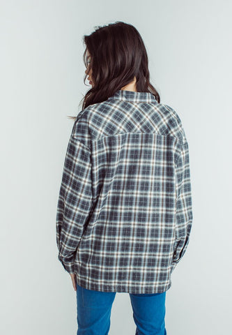 Bea Dark Gray Woven Oversized Checkered Buttondown - Mossimo PH
