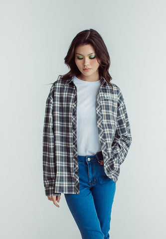 Bea Dark Gray Woven Oversized Checkered Buttondown - Mossimo PH
