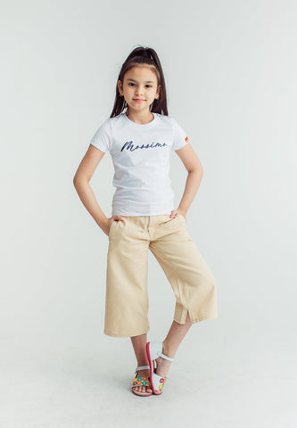 Beige Girls Five Pocket Wide Leg Pants Kids - Mossimo PH