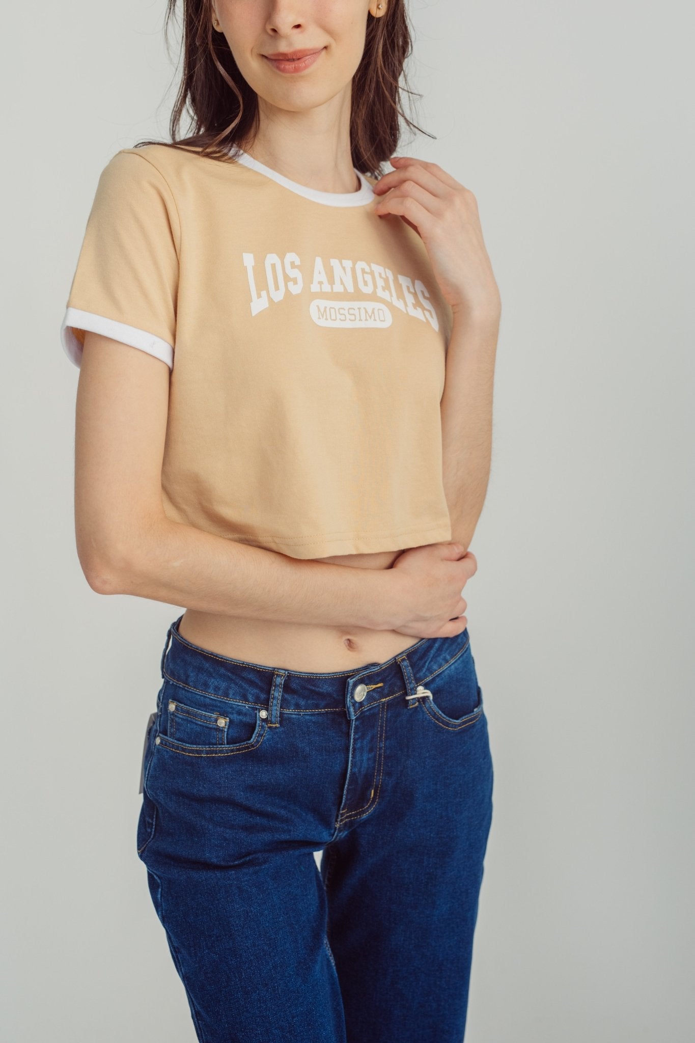 Beige Los Angeles Embossed Big Branding Vintage Cropped Tee - Mossimo PH