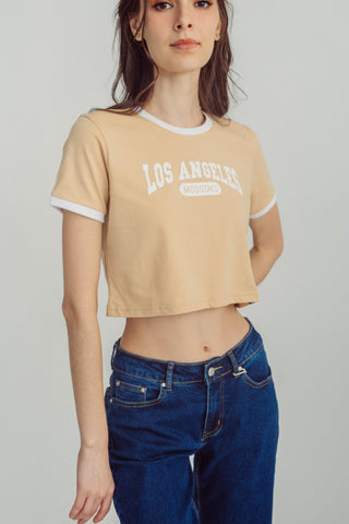 Beige Los Angeles Embossed Big Branding Vintage Cropped Tee - Mossimo PH