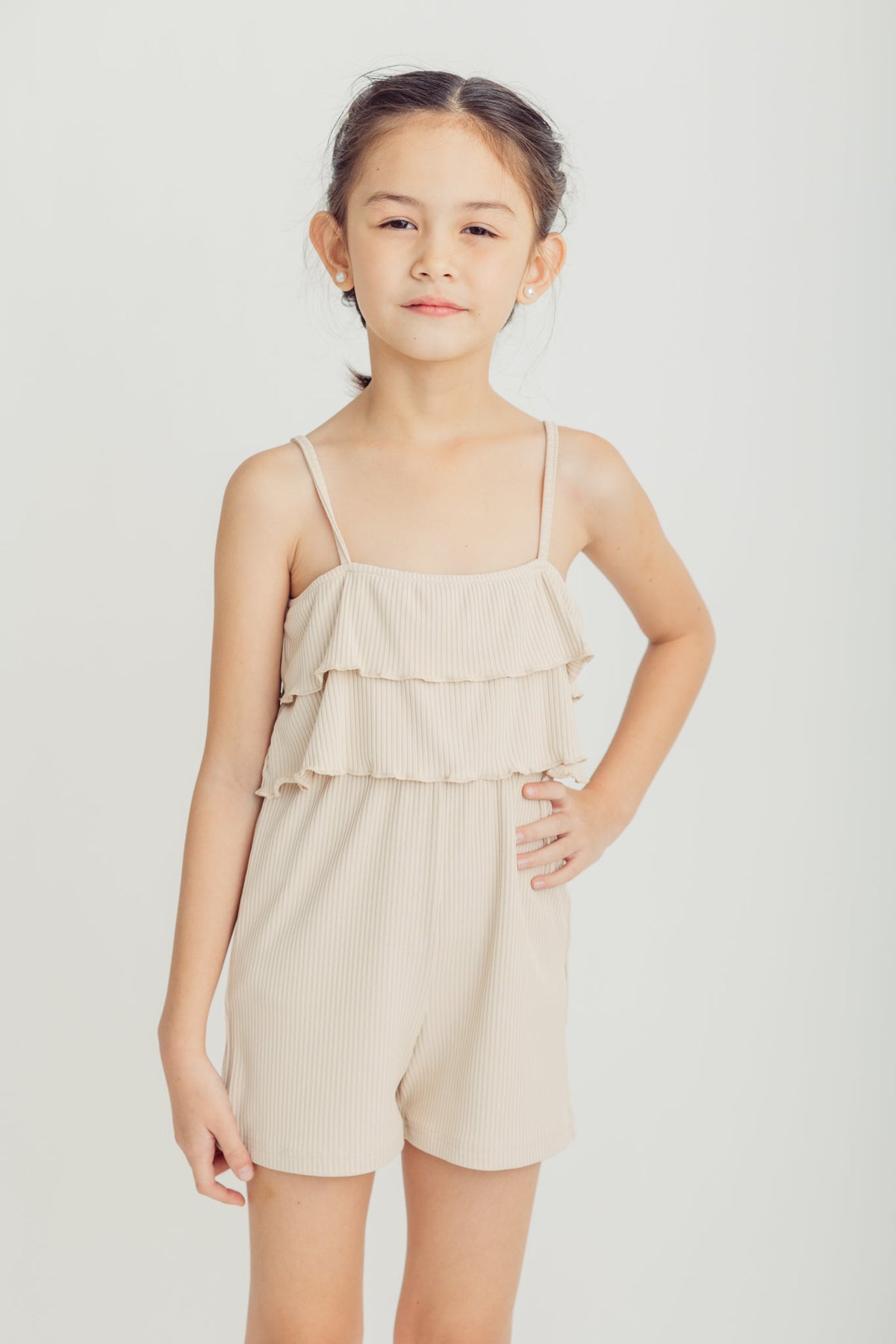 Beige Romper Rib Knit Cold Shoulder Romper Kids - Mossimo PH