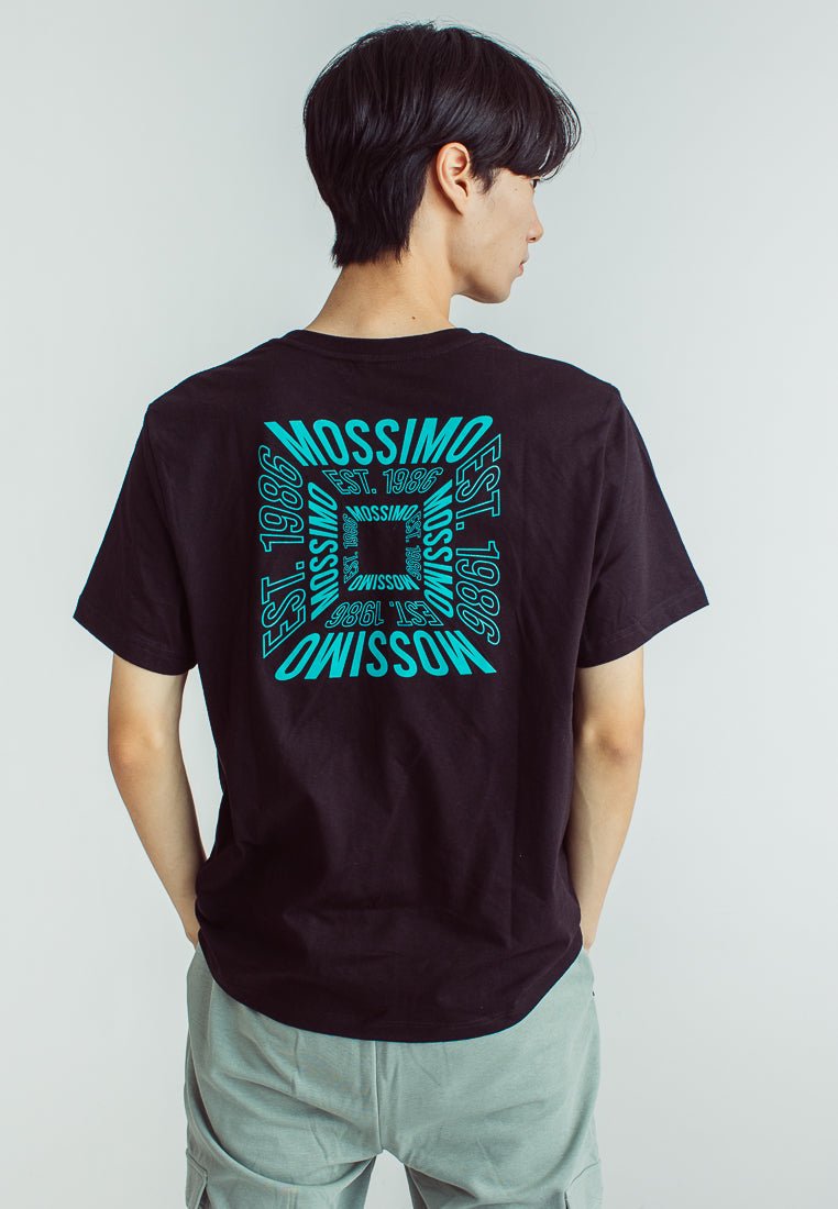 Black Basic Round Neck Modern Fit Tee with Flat Print - Mossimo PH