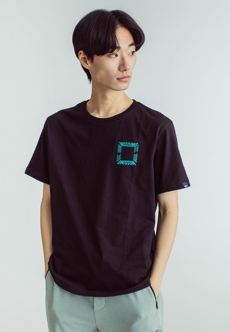 Black Basic Round Neck Modern Fit Tee with Flat Print - Mossimo PH