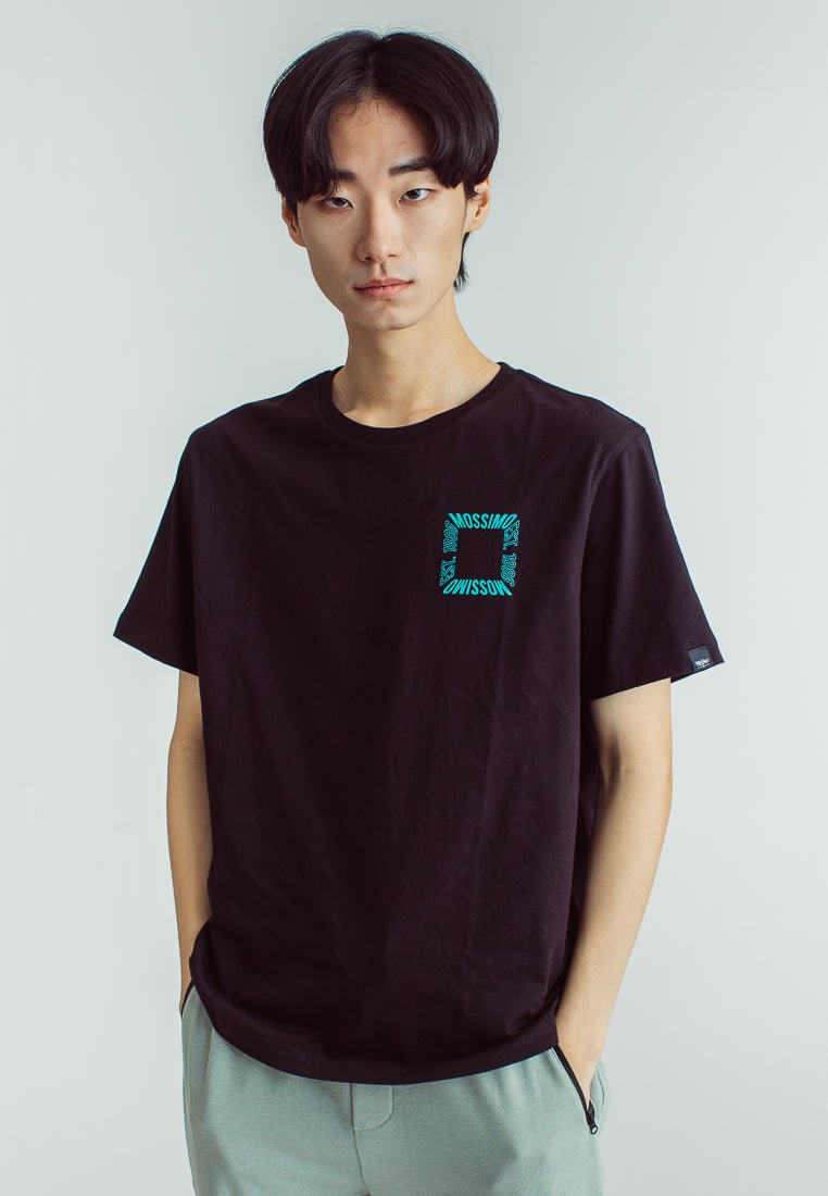 Black Basic Round Neck Modern Fit Tee with Flat Print - Mossimo PH