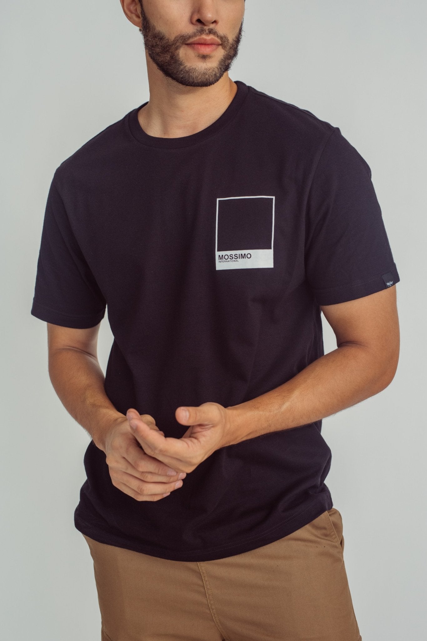 Black Basic Round Neck Modern Fit Tee with High Density Print - Mossimo PH