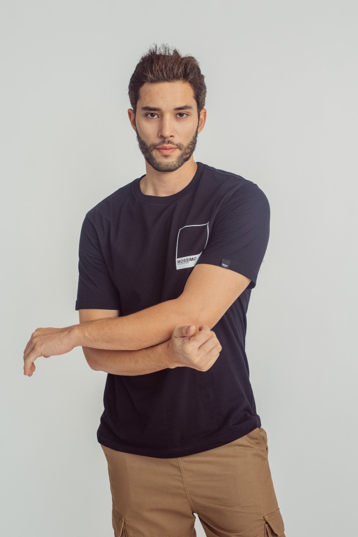 Black Basic Round Neck Modern Fit Tee with High Density Print - Mossimo PH