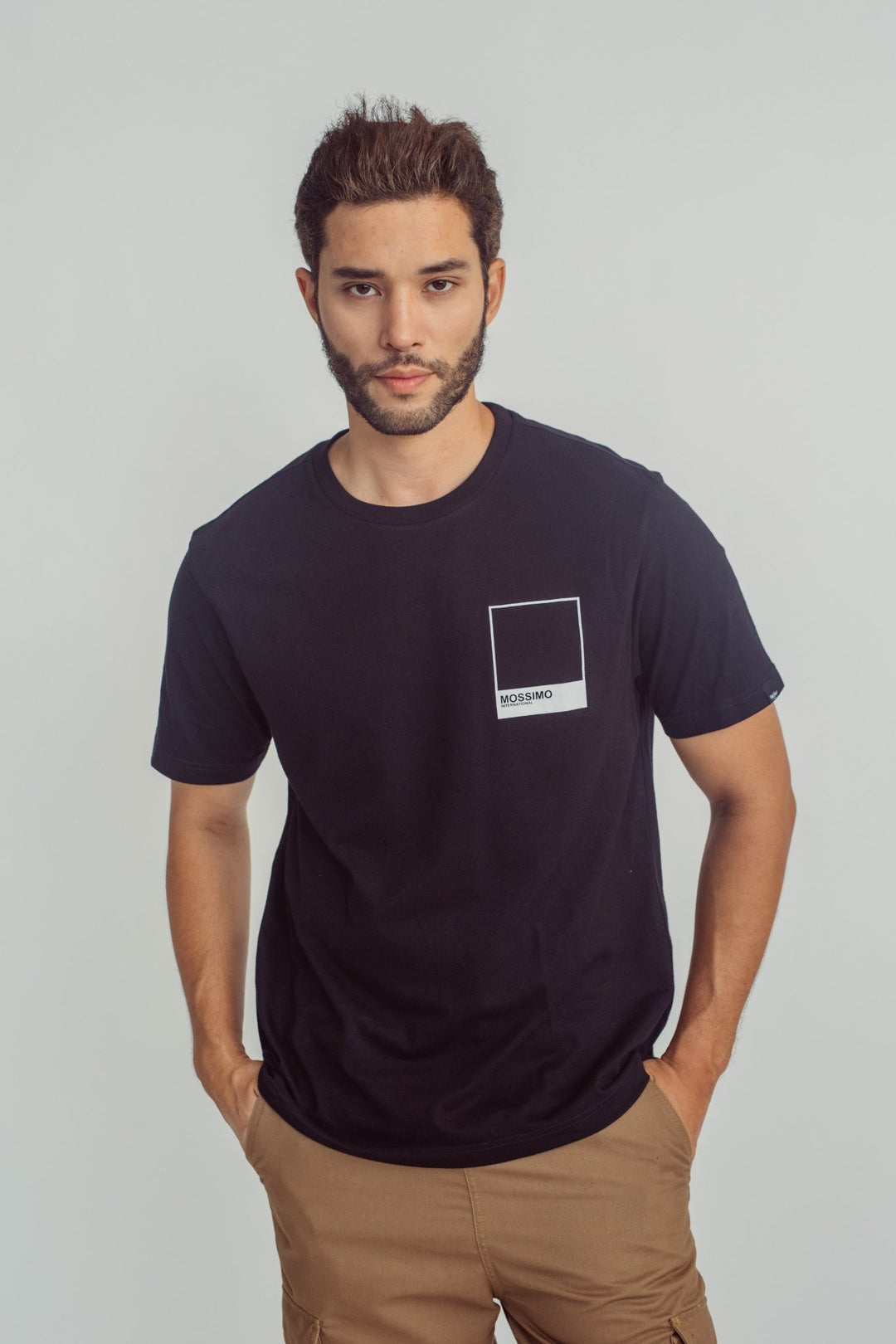Black Basic Round Neck Modern Fit Tee with High Density Print - Mossimo PH