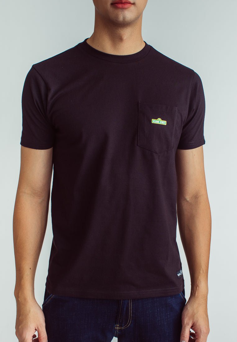 Black Classic Fit Tee with Sesame Crew Big Text and Functional Front Pocket - Mossimo PH