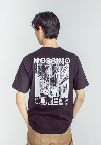 Black Comfort Fit Basic Round Neck Tee with Flat Print - Mossimo PH