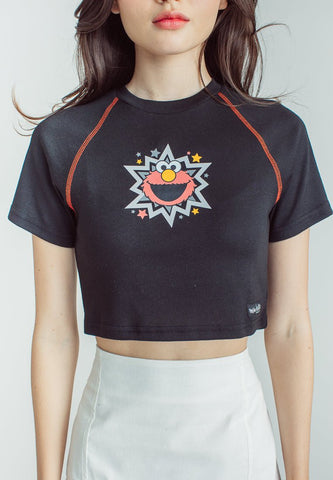 Black Super Cropped Fit Tee with Elmo Head Soft Touch Print - Mossimo PH