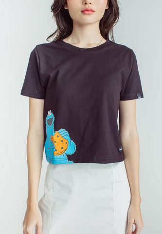 Black with Cookie Monster Front and Back Print Design Classic Cropped Fit Tee - Mossimo PH