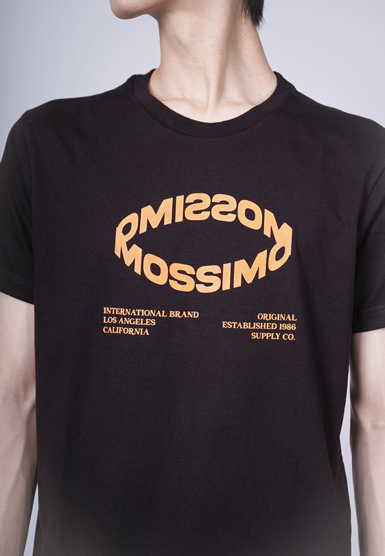 Black with Flat Print Basic Round Neck Muscle Fit Tee - Mossimo PH