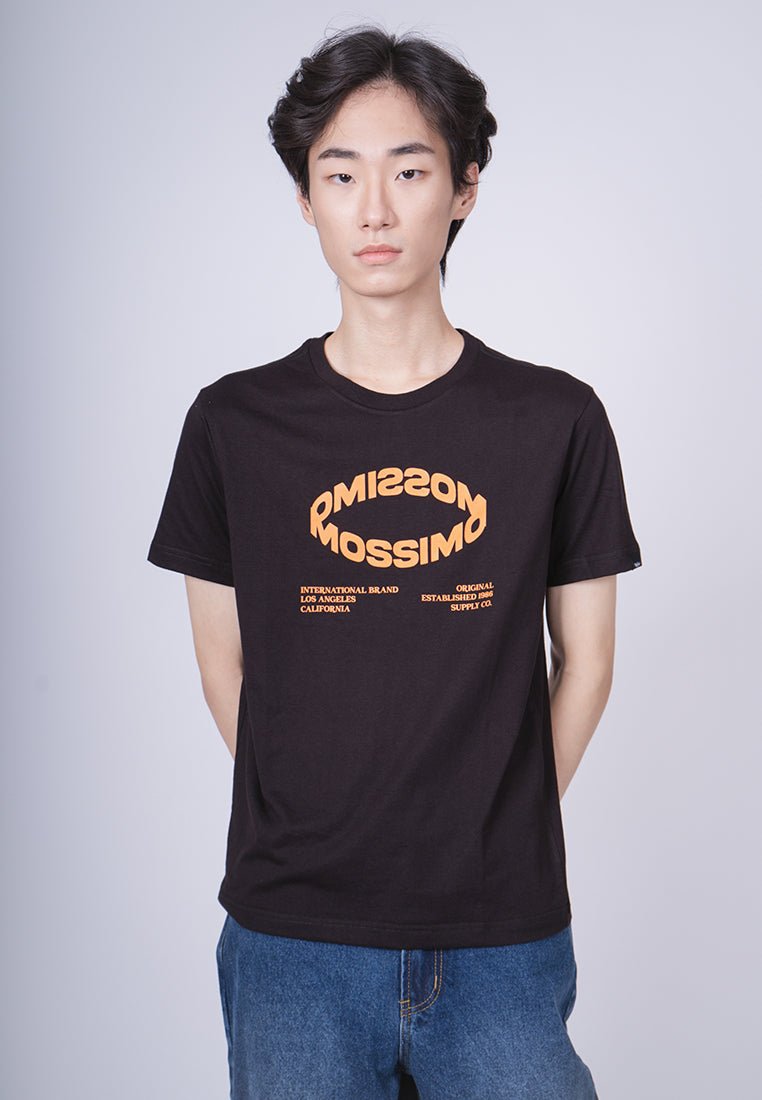 Black with Flat Print Basic Round Neck Muscle Fit Tee - Mossimo PH