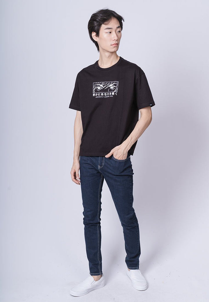 Black with Flat Print Basic Round Neck Urban Fit Tee - Mossimo PH