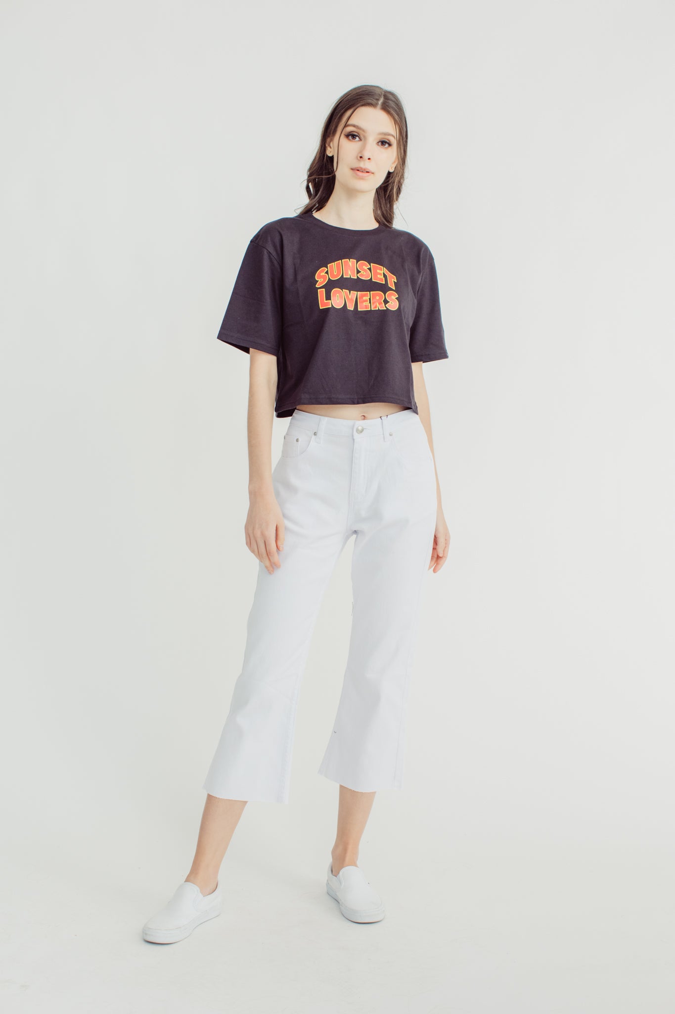 Black with Sunset Lovers Statement Design Modern Cropped Fit Tee - Mossimo PH