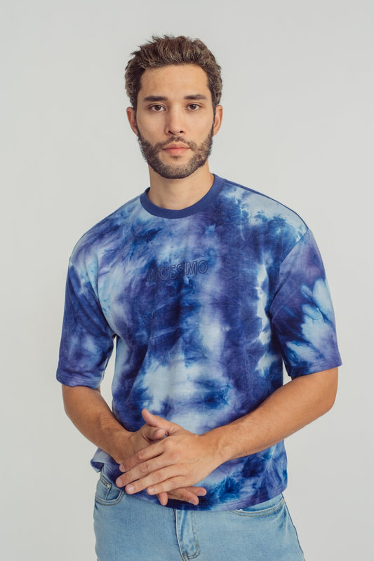 Blue Round Neck Tie Dye Shirt with High Density Print - Mossimo PH